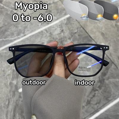 Lunettes de myopie photochromiques pour hommes et femmes, carrées, Anti lumière bleue, finies, sur Prescription, ultralégères, rétro