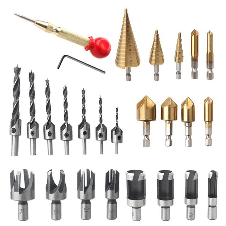 Set de 23 de piese scule de șanfrenat din oțel rapid acoperit cu titan cu coadă hexagonală burghie de alezat