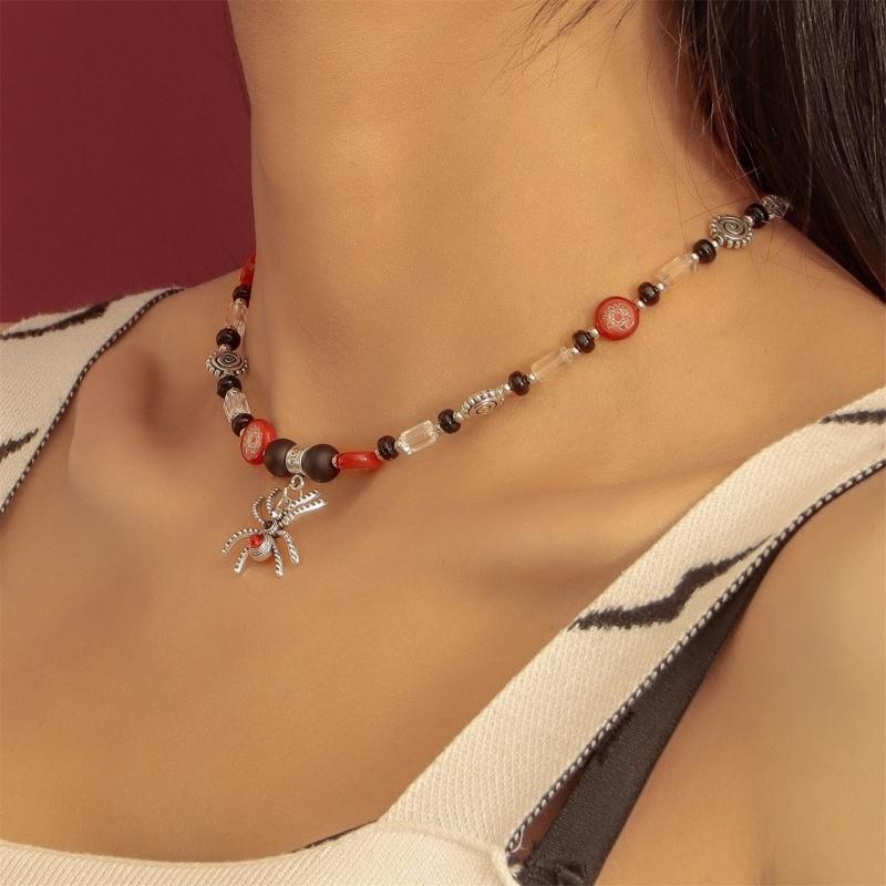 Diamonds Spiders Exaggerated Clavicle Chain Female Temperament Handmade Beaded All-matched Crystal Stone Necklace