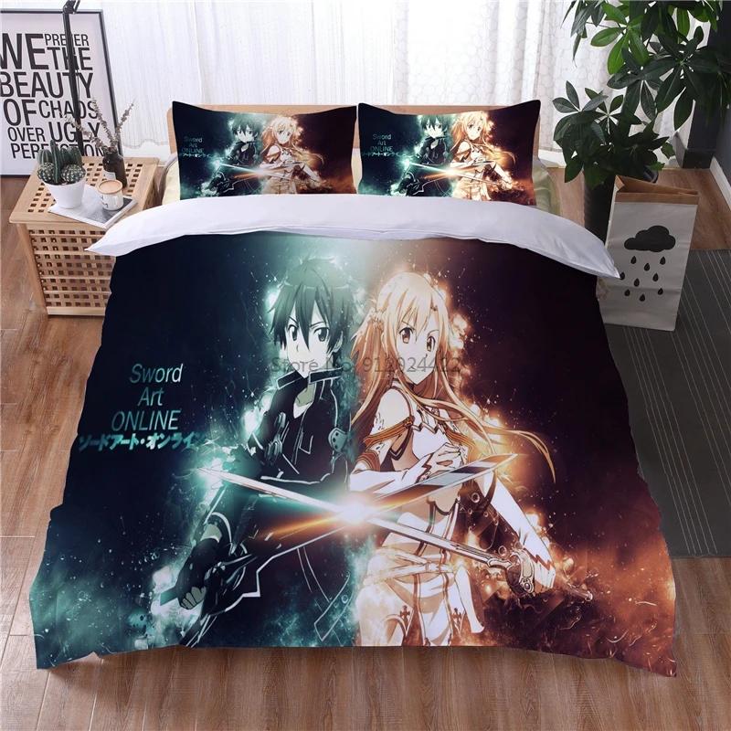 Cartoon Sword Art Online 3D Bettwäsche-Set Bedruckter Bettbezug Kissenbezug Bettzeug Twin Full Queen King Erwachsene Kinder Bettwäsche