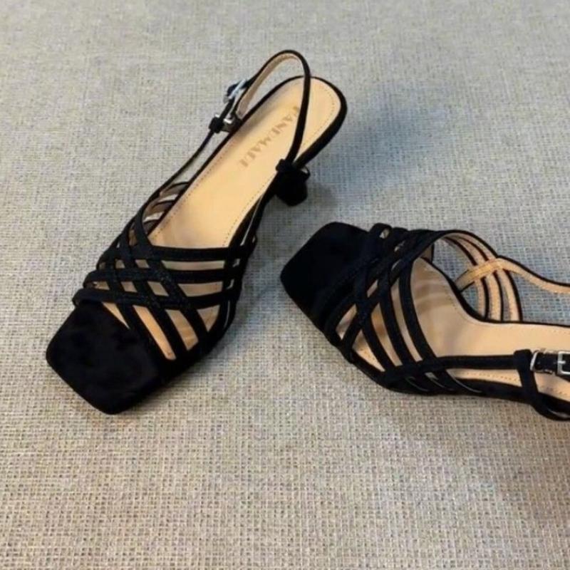 High Heels Women Sandals Elegant Square Toe Heeled Shoes Designer 2025 New Summer Roman Slippers Dress Party Woman Pumps Zapatos