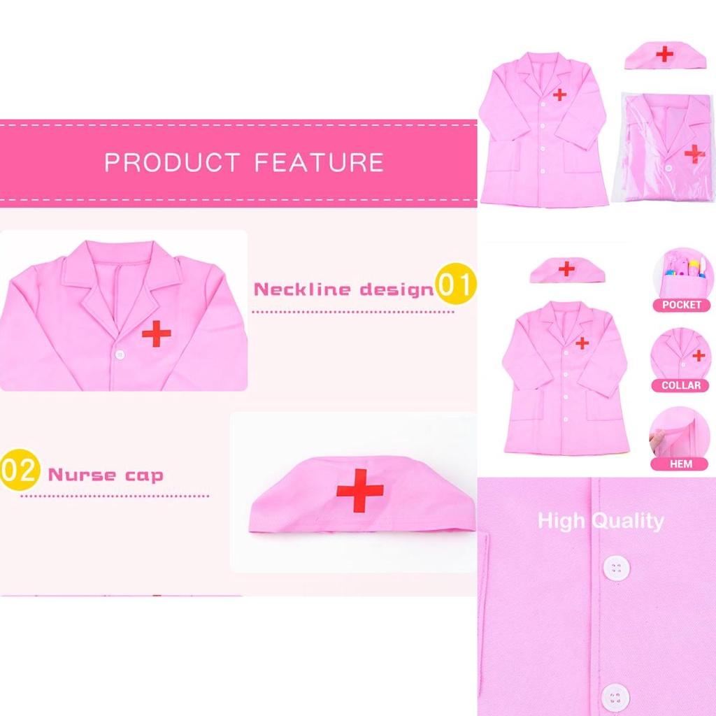 Halloween Kinder Arzt Krankenschwester Cosplay Kostüm Uniform Set Rollenspiel Karnevalsparty Hochwertiges Polyester Einheitsgröße Perfektes Geschenk