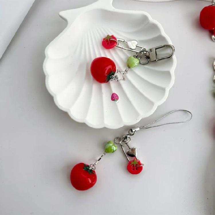 Novelty Tomato with Leaf Girl Keychain Charm Pendant Accessory for School Travel and Everyday Styles Daily Casual Use
