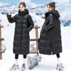 Long over-knee big sweater cotton-padded clothes women's glossy hooded cotton clothes, horizontal quilting process version loose atmosphere winter