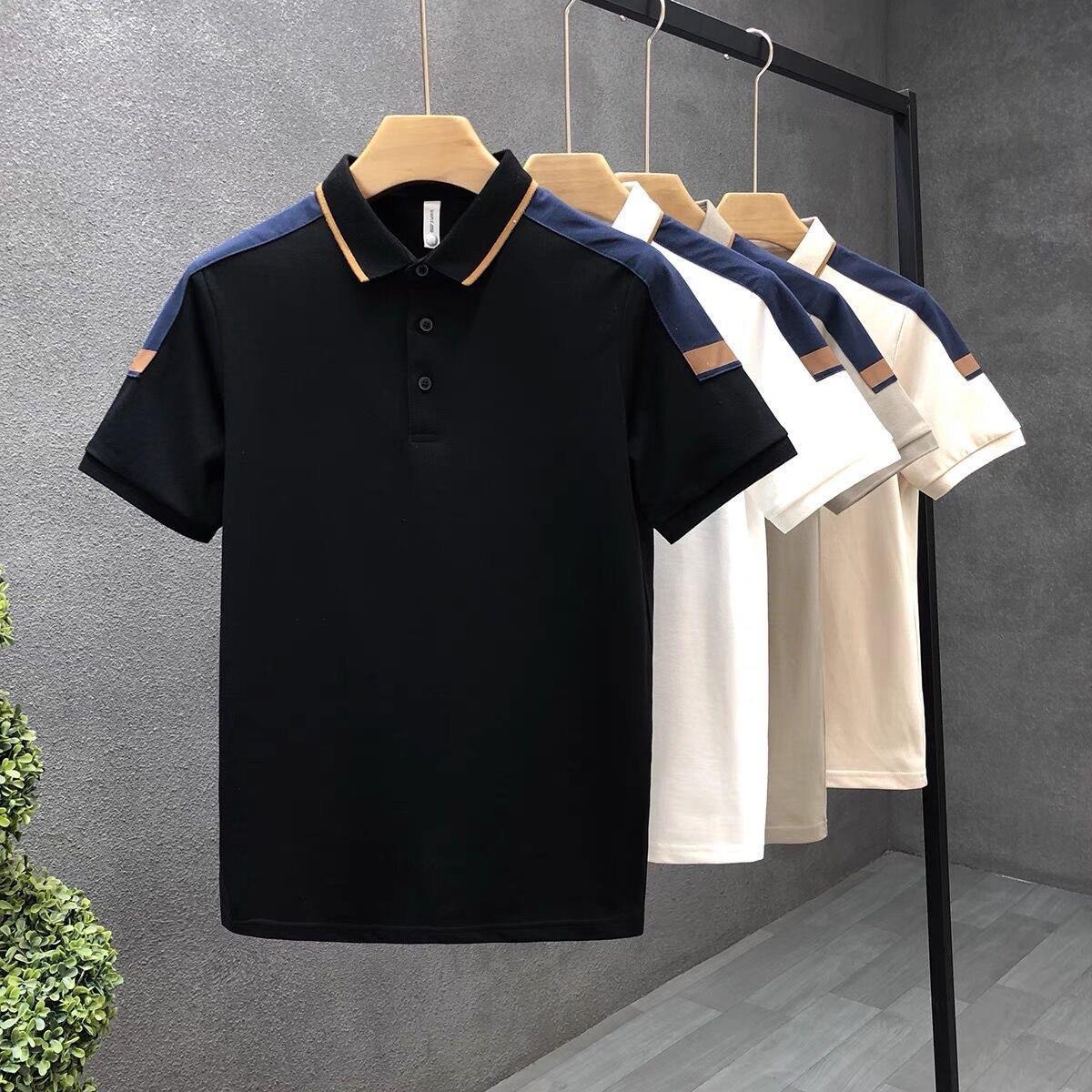 Мужская рубашка поло контрастного цвета - Приталенный крой, Короткий рукав, Воротник с лацканами 2XL