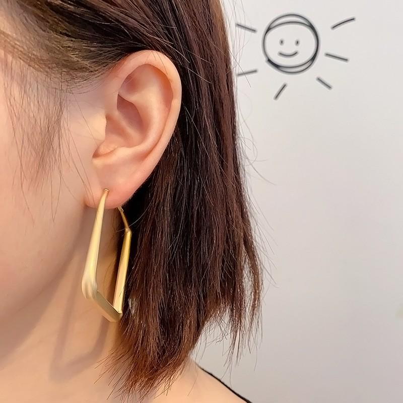 Korean-Style Geometric Frosted Gold Earrings for Women with S925 Silver Needle