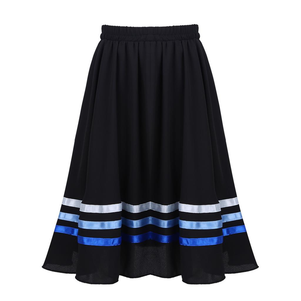 Kids Girls Ballet Dance Skirt Chiffon Elastic Waist Full Circle Ribbons Decorated Skirt Dance Dress for Ballet Stage Performance