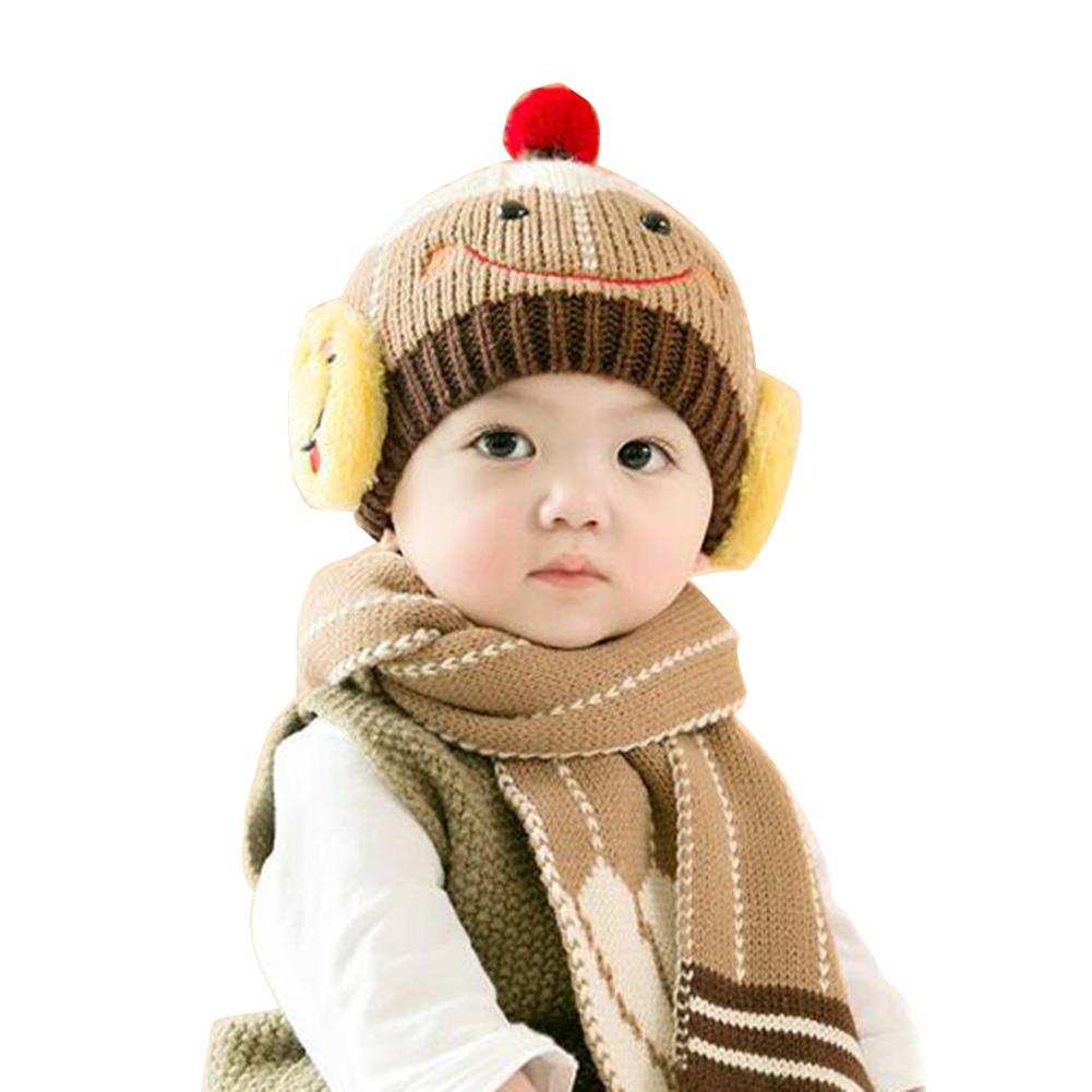Girls Boys Cute Hats and Scarf Set, 6-12 Month Knit Warm Winter Hat Beanie Cap