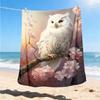 1pc Cherry Blossom Owl Outdoor Blanket - Lightweight Flannel Throw For Travel, Camping, Livingroom, Couch, Chair yy251114196