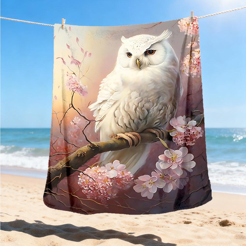 1pc Cherry Blossom Owl Outdoor Blanket - Lightweight Flannel Throw For Travel, Camping, Livingroom, Couch, Chair yy251114196