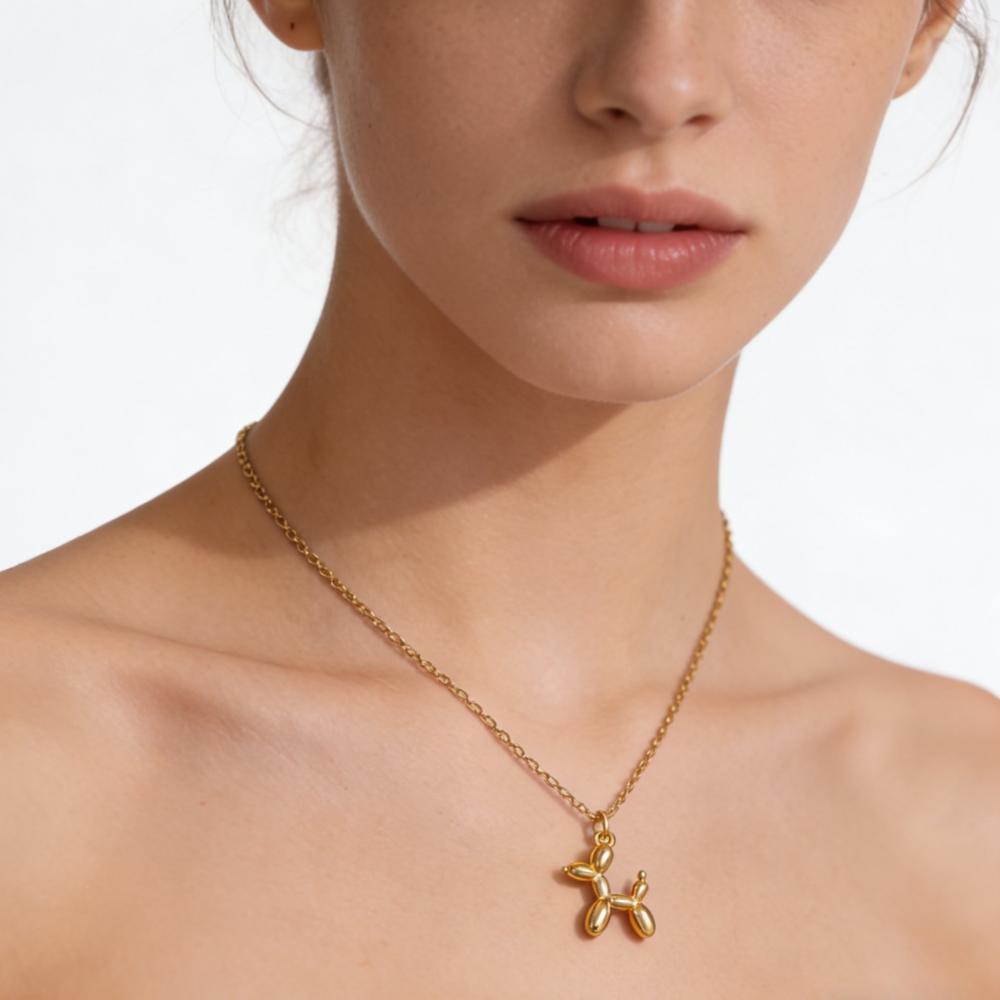 Collana Ciondolo Cane Palloncino in Acciaio Inossidabile per Donna Nuova Tendenza Ragazze Dolce Divertente Catena Clavicola Gioielli Unici Regali di Compleanno