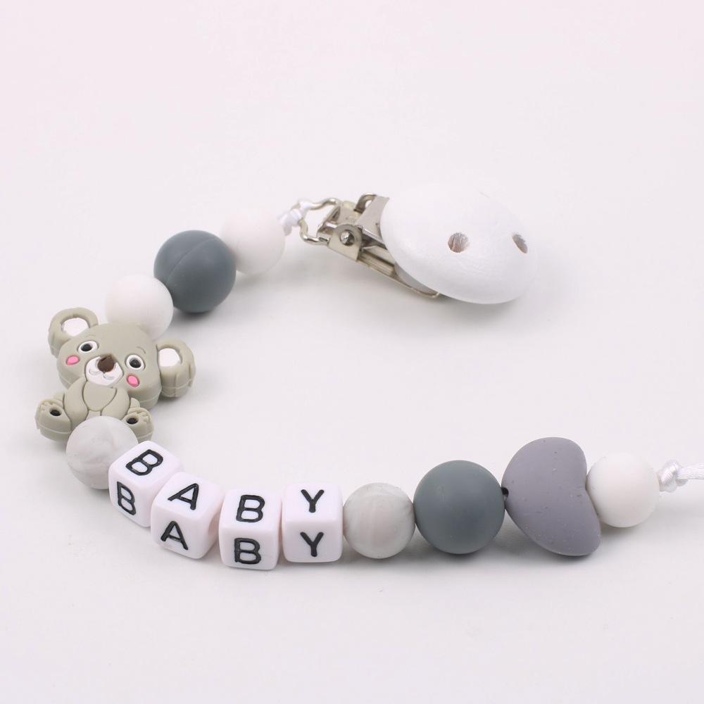 1 Pc Schnuller Kaukette Schnuller Clip Halter Silikon Nippel Buchstaben DIY Runde Perlen Nettes Baby