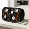 1pc Portable Flip-Top Halloween Themed Pencil Case with Double-Layer Zipper, Cute Ghosts Orange- Design, Large Capacity Thickened Oxford Multifunction