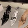 2025 Summer New Fashion High Heel Shoes Women  Pointed Toe Shoes Dresses Sandals Summer Women Elegant Sex Appeal Bow Sandal