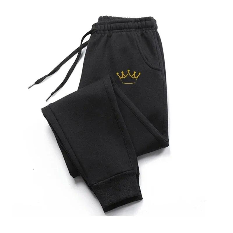 Gold Crown Printed Men's Pants Autumn And Winter Fleece Sweatpants Fashion Drawstring Trousers Jogging Sports Pants