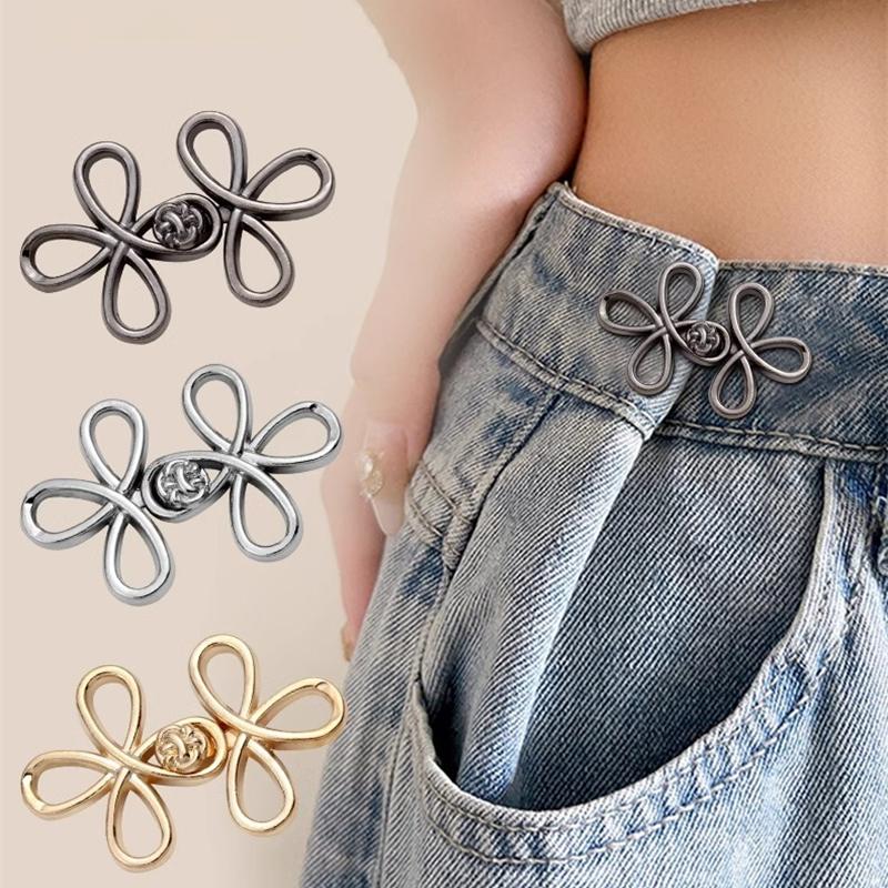 Reusable Flower Waist Button Fastener Adjustable Metal Jeans Buttons Waist Tightener Detachable Seamless Button for Pants Skirts