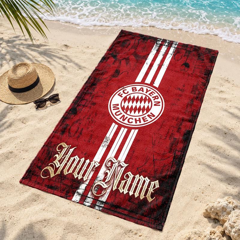 Пляжные полотенца FC Bayern München с индивидуальным именем также служат банными полотенцами, незаменимы летом, обязательны для отдыха на природе, на пляже и у бассейна