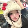 Women's Winter Bowknot Bear Plush Lei Feng Hat Scarf Integrated Thickened Warm Ear Protection Cold Resistant Hat