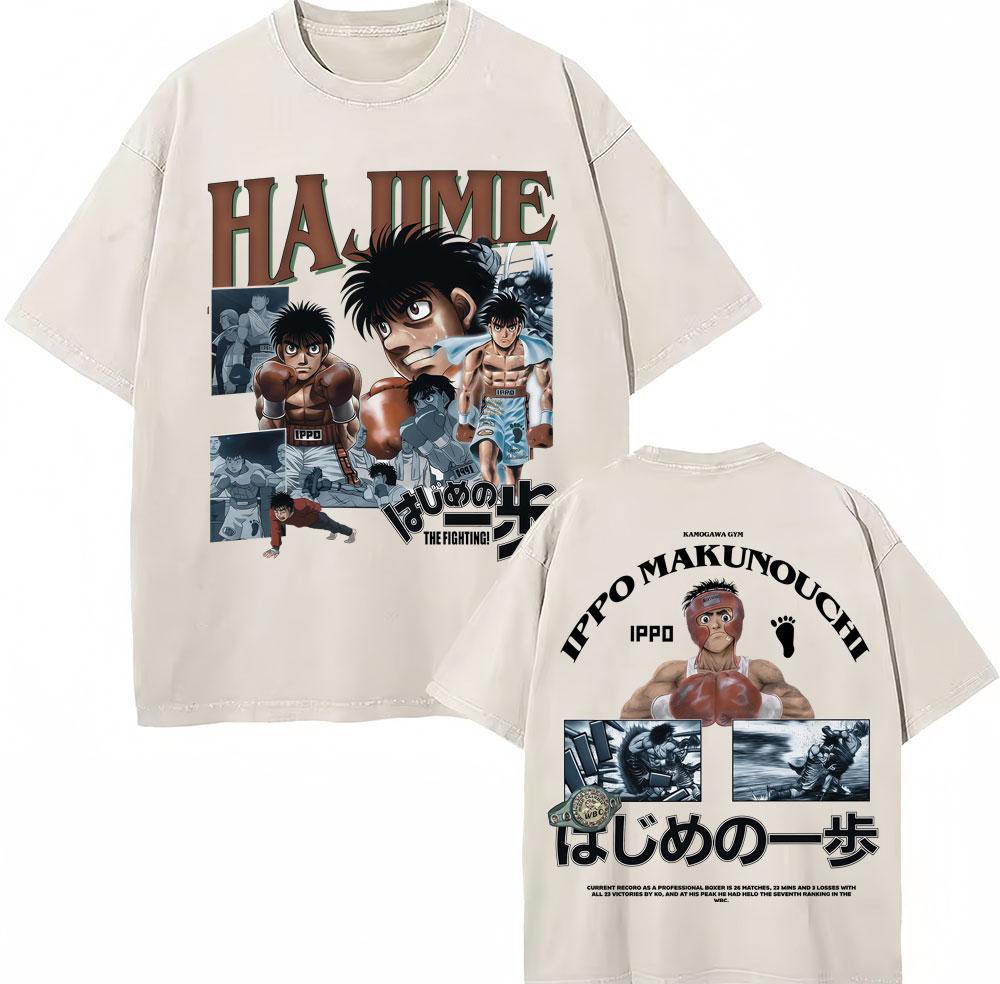 Vintage Gewaschene T-Shirts Anime Hajime No Ippo Kamogawa Boxen Gym Makunouchi KGB T-Shirts Unisex Damen Locker Baumwolle Sommer T-Shirt