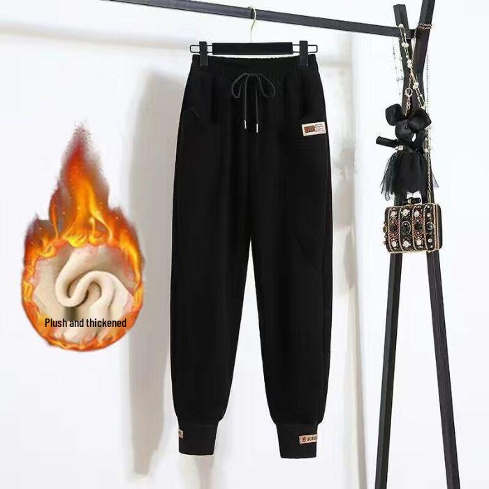 

Trendy Women s Fleece Half-Zip Stand Collar Sweatshirt & Loose Harem Pants Set M