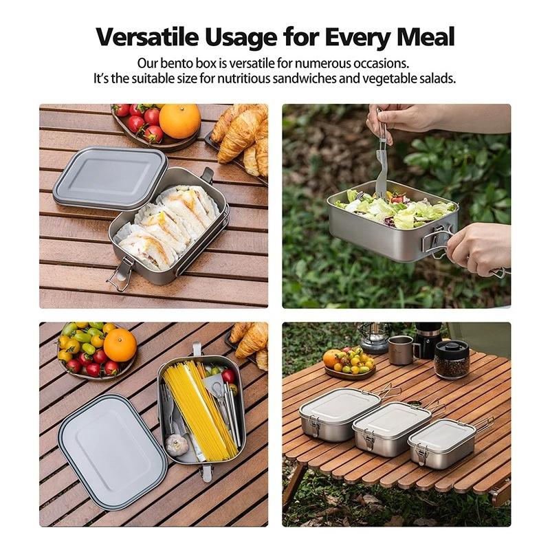Titanium Bento with Lid & Handle Leak Proof Lunch Box Container Ultralight Outdoor Camping Cookware Ti2081C-83C