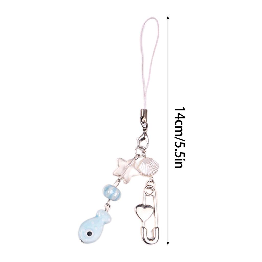 Sweet Fish and Heart Pin Keychain Elegant Phone Chain Pendant Stylish Bag Charm Fashionable Car Key Purse Decoration