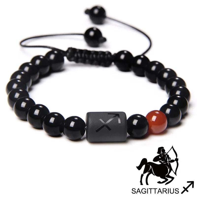 12 Constellation Zodiac Signs Bracelet Black Onyx Beads Cancer Leo Onyx Braided Bracelet for Women Men Couples Jewelry Gift