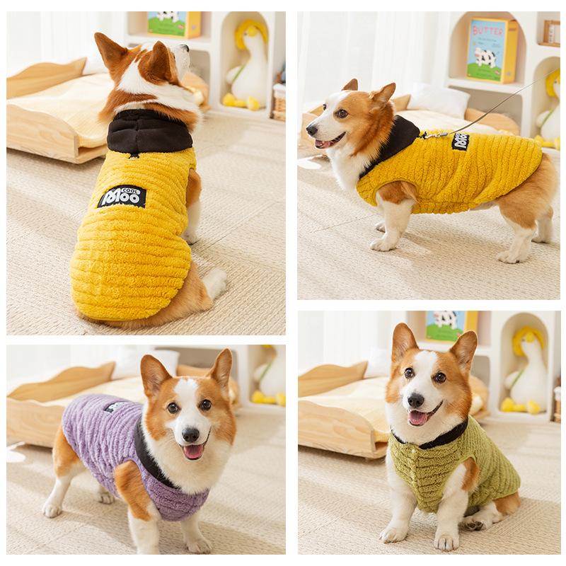 Autumn and Winter Corgi Dachshund Jacquard Shu Cotton Lint Dog Two-legged Flannel Medium and Small Dog Warm Pet Dog Clothes