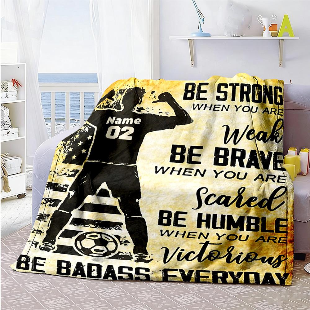 Football Player1 Personalized Text Blanket Multi-purpose Customizable Blanket Soft Warm Cozy Perfect for Living Room Office Couch Office Chair