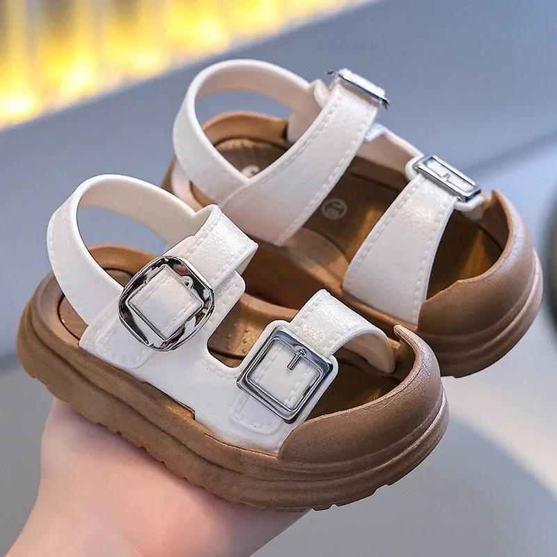 

Buckle Children Beach Shoes Solid PVC Hook Loop Summer Sandals For Baby Boys Girls Non Slip Waterproof Toddler Kids Sandals 18(insole11.5cm)