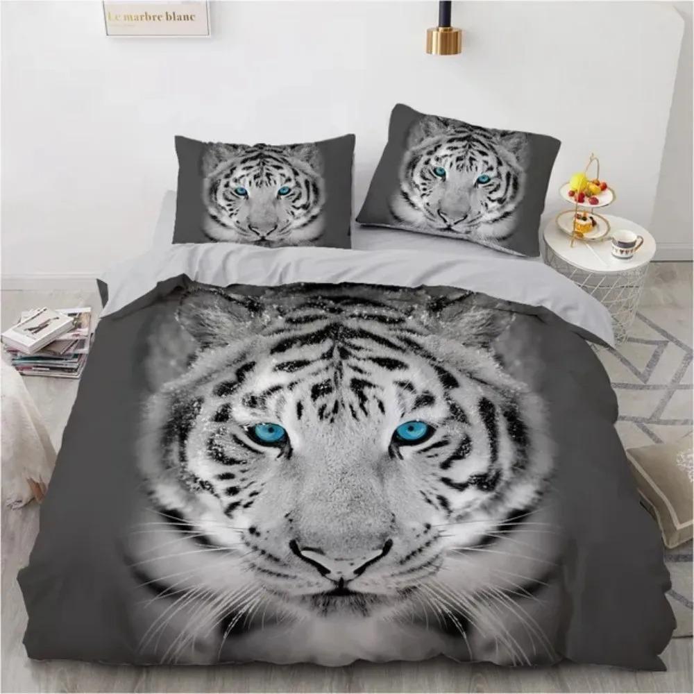 3D Animal Tigers Bedding Set 23PCS Soft Microfiber Queen King Twin Size Duvet Cover Set with Pillowcases Teens Boys Bed Linen