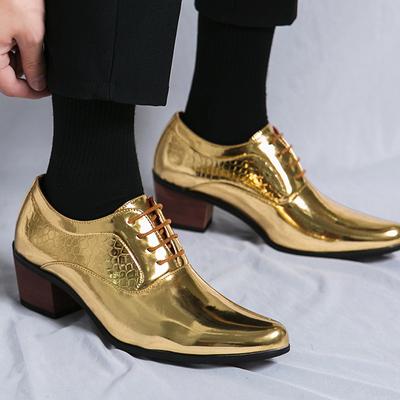 Quality Mens Luxury Brand Gold Pointed Toe High Heels Wedding Shoes Non-slip Dress Shoes 2024 Classic Designer Sneakers  for Men