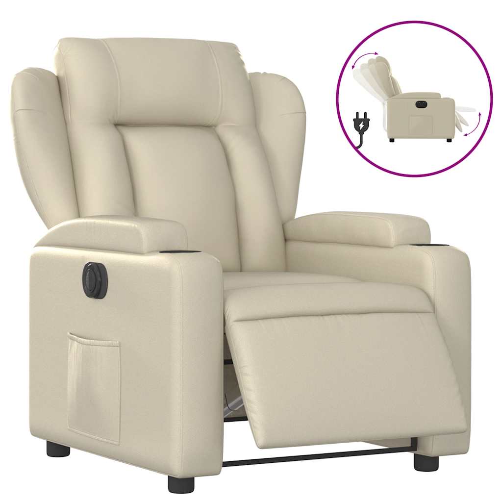 Electric Recliner Chair Cream Faux Leather