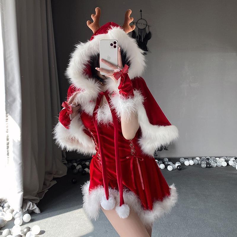 Sexy white fluff suspender skirt christmas suit bar live streaming host strap hollowed bunny costume stage performance