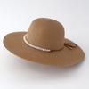 Beach Hat with Imitation Pearl Accents Full Face Sun Protection Flat Top Large Brim UV Blocking Summer Straw Hat