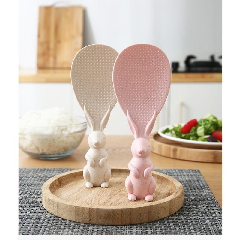 Standing Rabbit Rice Spoon, Standing Non-stick Rice Spoon, Kitchen Wheat Straw Tableware, Cute Little Rabbit Rice Serving Spoon