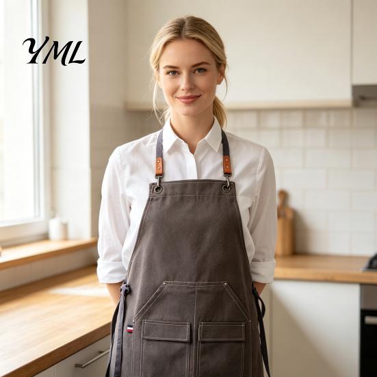 Multi Pocket Garden Apron Waterproof Kitchen with Pockets, Chef Cooking for Men Women, Oil Resistant Cross Back Work Barista, Gardening, Painting