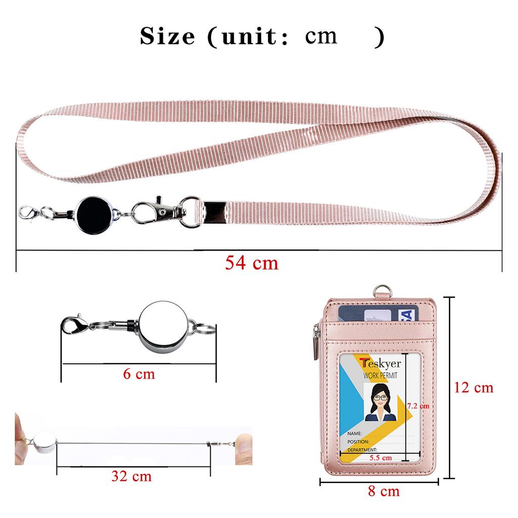 Low Moq Stamping Logo Pu Leather High Capacity Portable Credit Card Holder With Zipper Lanyard Reel Retractable