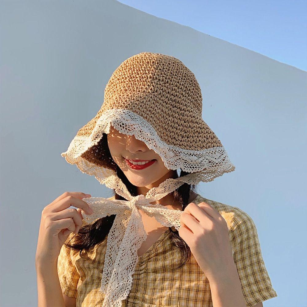 

Summer Portable Straw Cap Bowknot Foldable Sun Hat Beach Cap Fisherman Hats Bucket Hat
