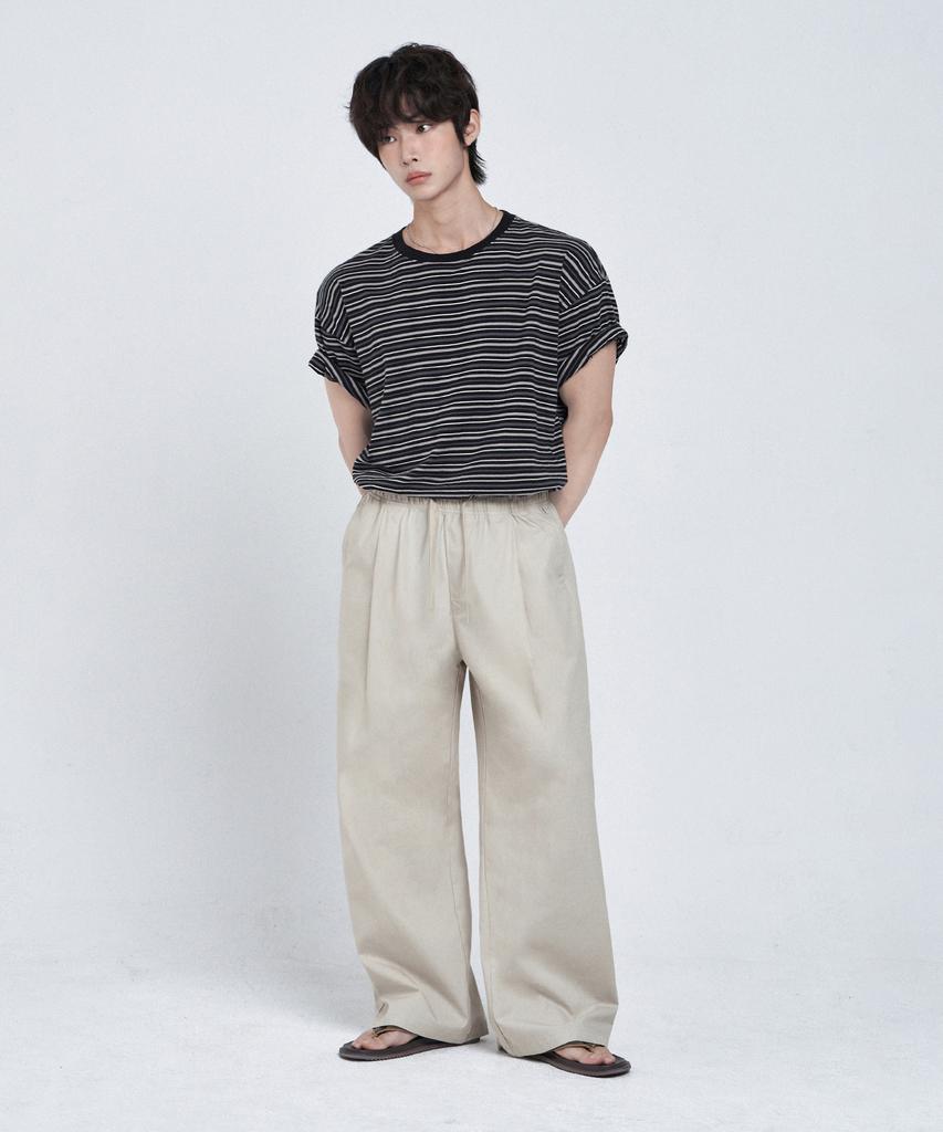 LEMAIN SECOND Linen-Like Elastic Waist Wide Pants [Light Beige]