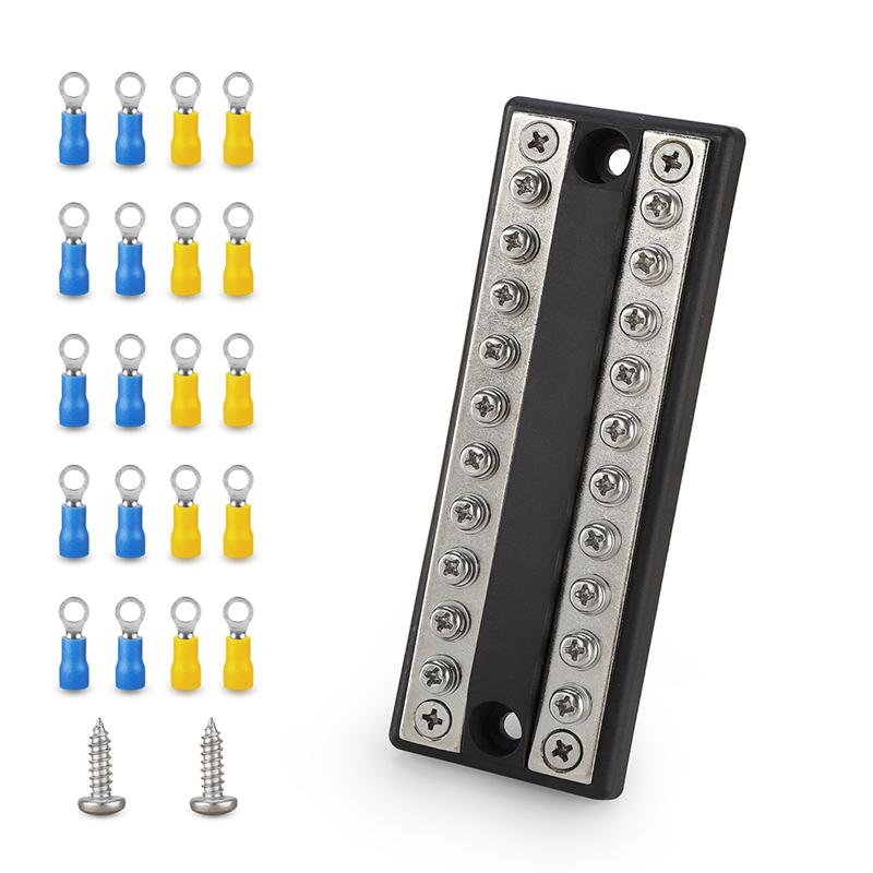 A58X-Battery Bus Bar 100A Power Distribution Block With Positive And Negative Terminals For RV, Boat, Truck