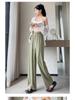 Women's Summer High Waist Ice Silk Wide-Leg Pants - 2025 New, Lightweight, Floor-Length, Loose, Slimming, Casual Straight Leg Design.