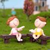 Cute Girl Boy Couple Sit Down Bench Figurine DIY Miniature Landscape Decoration
