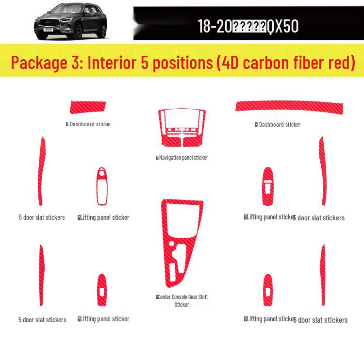18-20 Infiniti QX50 Wnętrze Naklejka z włókna węglowego odporna na zarysowania na drzwi