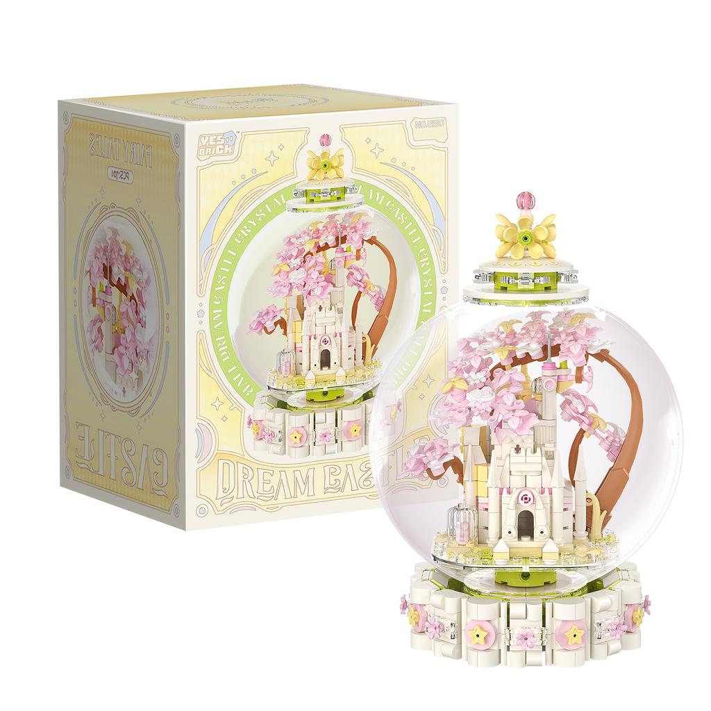 Fairy Tale Crystal Ball Castle Blocks Pink Puzzle Toy Magical Orb Floral Gift for Girls Birthday Christmas Gift for Youngster