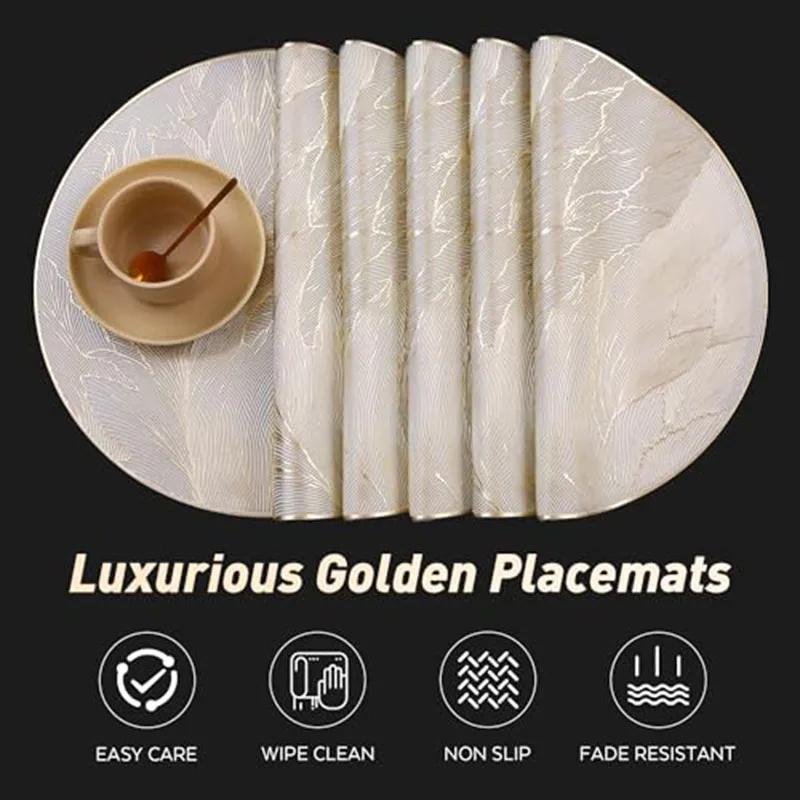 Round Luxury Placemats Non-Slip Table Mats Heat Resistant Pressed Vinyl Place Mats For Dinner Table Decor Kitchen Accessories