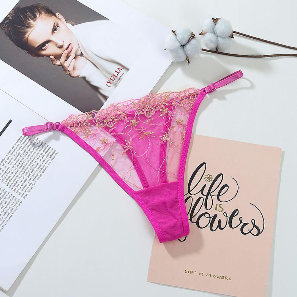 Low-waist T-Back G String Cotton Crotch Sexy Briefs Mesh Thong Flowers Panties Lady Lingerie