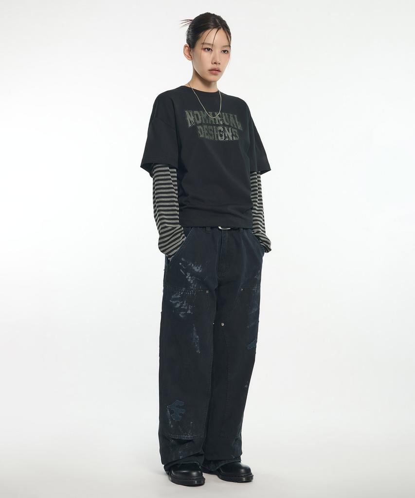 NOMANUAL Stripe Layered Long Sleeve Tee - Black