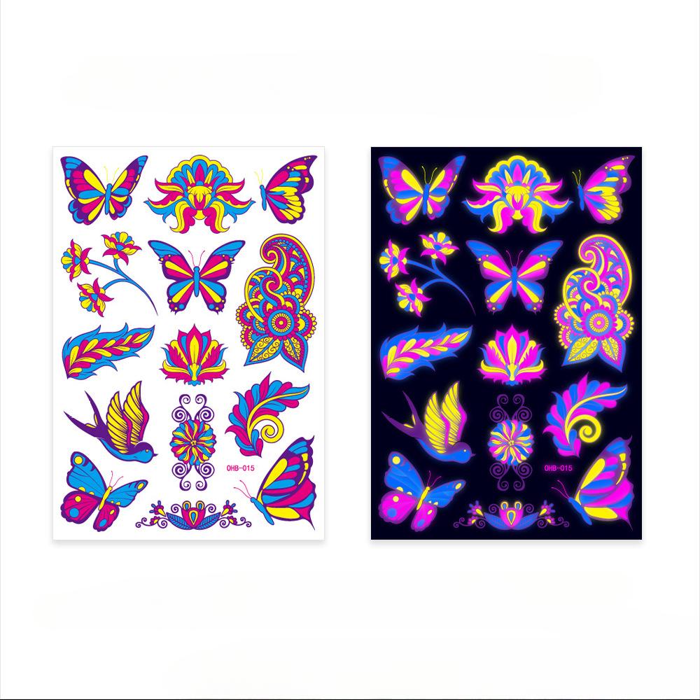 Creative Fluorescent Butterfly Face Tattoo Sticker Nightclub Bar Rose Sticker Flower Arm Waterproof Eco-Friendly Tattoo Sticker