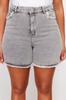 Women's Style Plus Size Gray Pocket and Leg Tassel Detailed Mini Denim Shorts